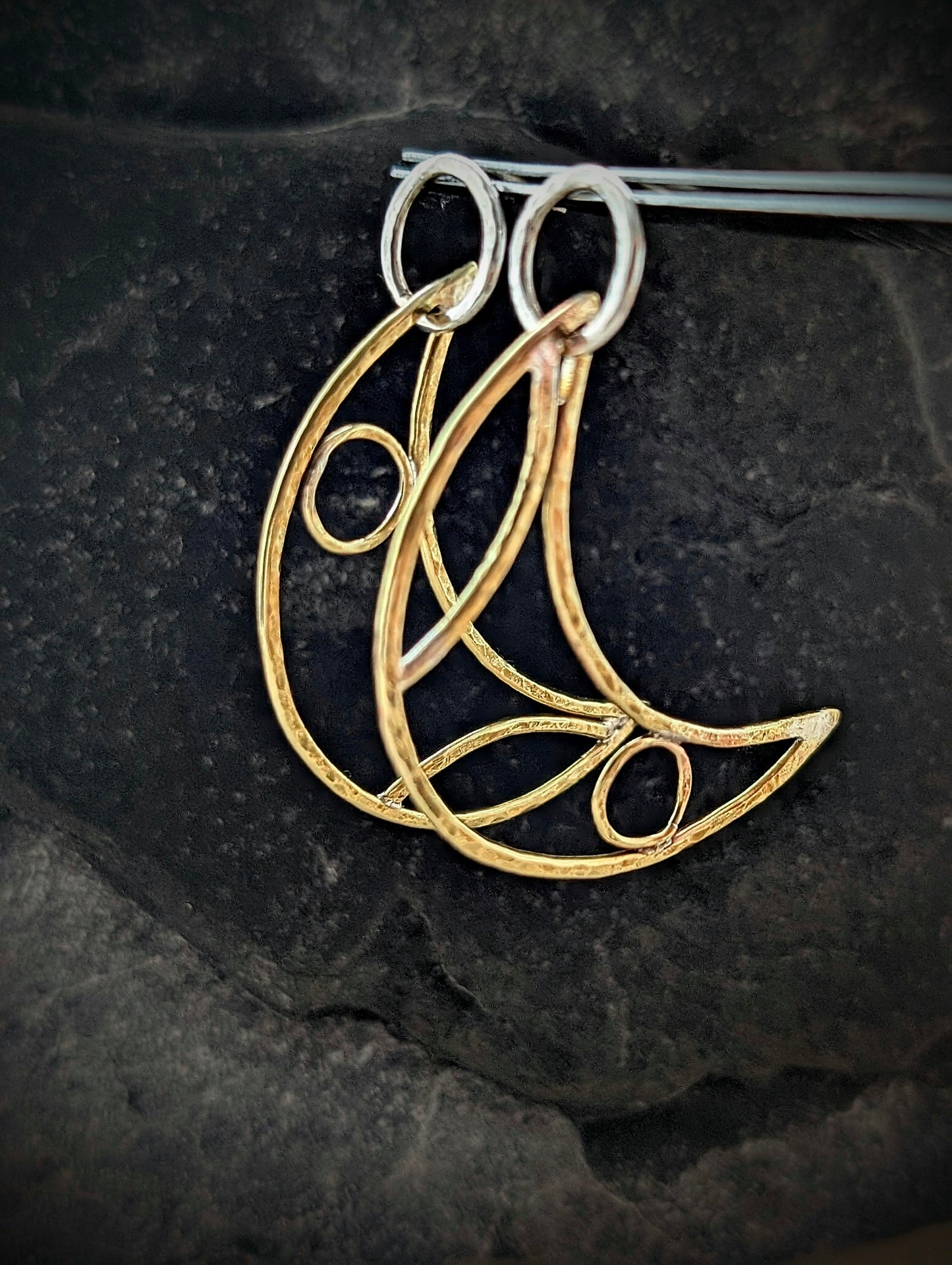 Sterling Silver & Brass Crescent Moon Hoop Earrings