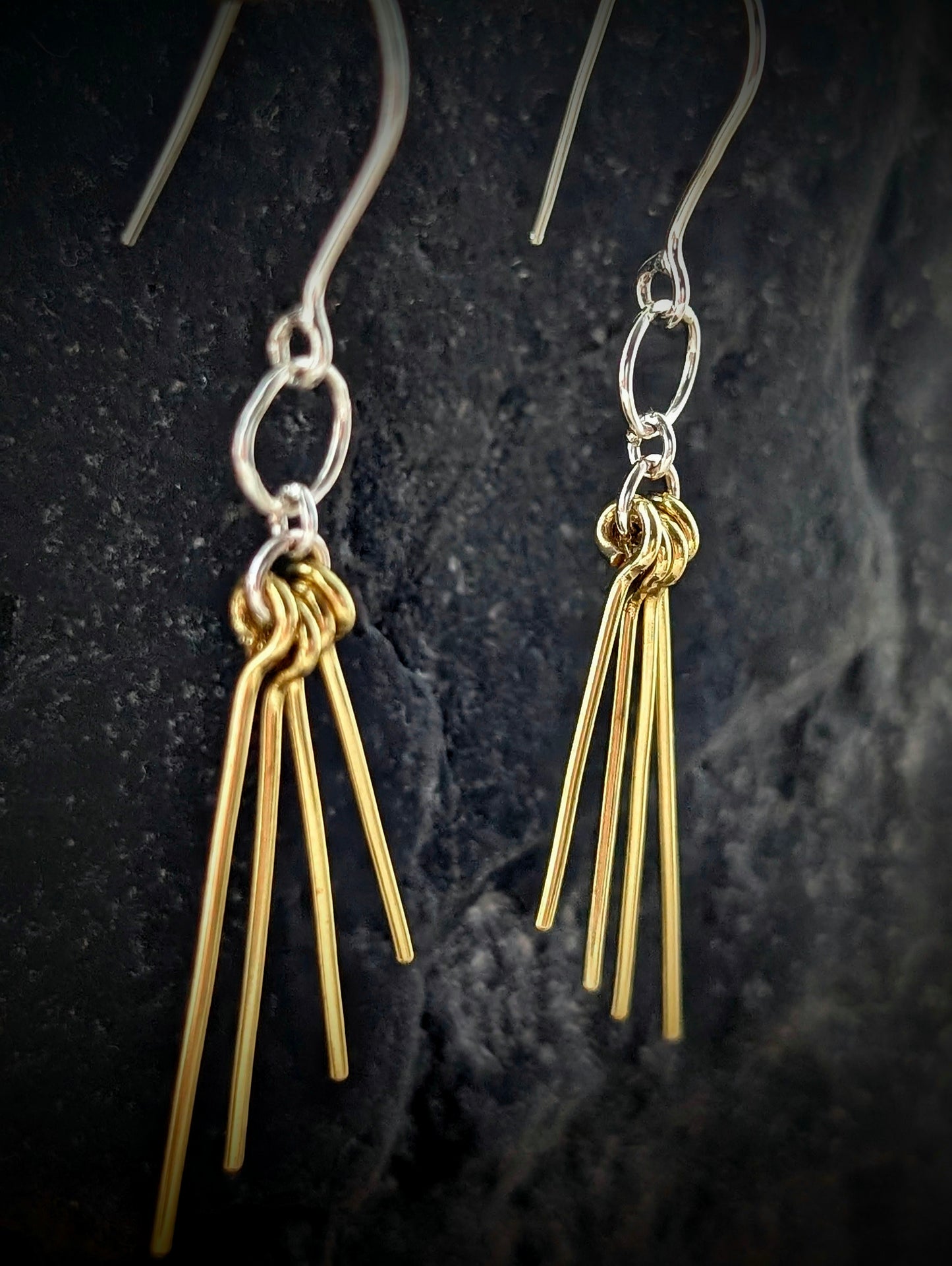 Sterling Silver & Brass Sun Ray Earrings