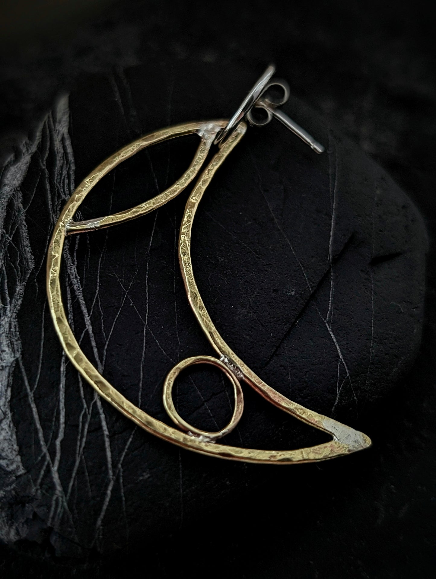 Sterling Silver & Brass Crescent Moon Hoop Earrings