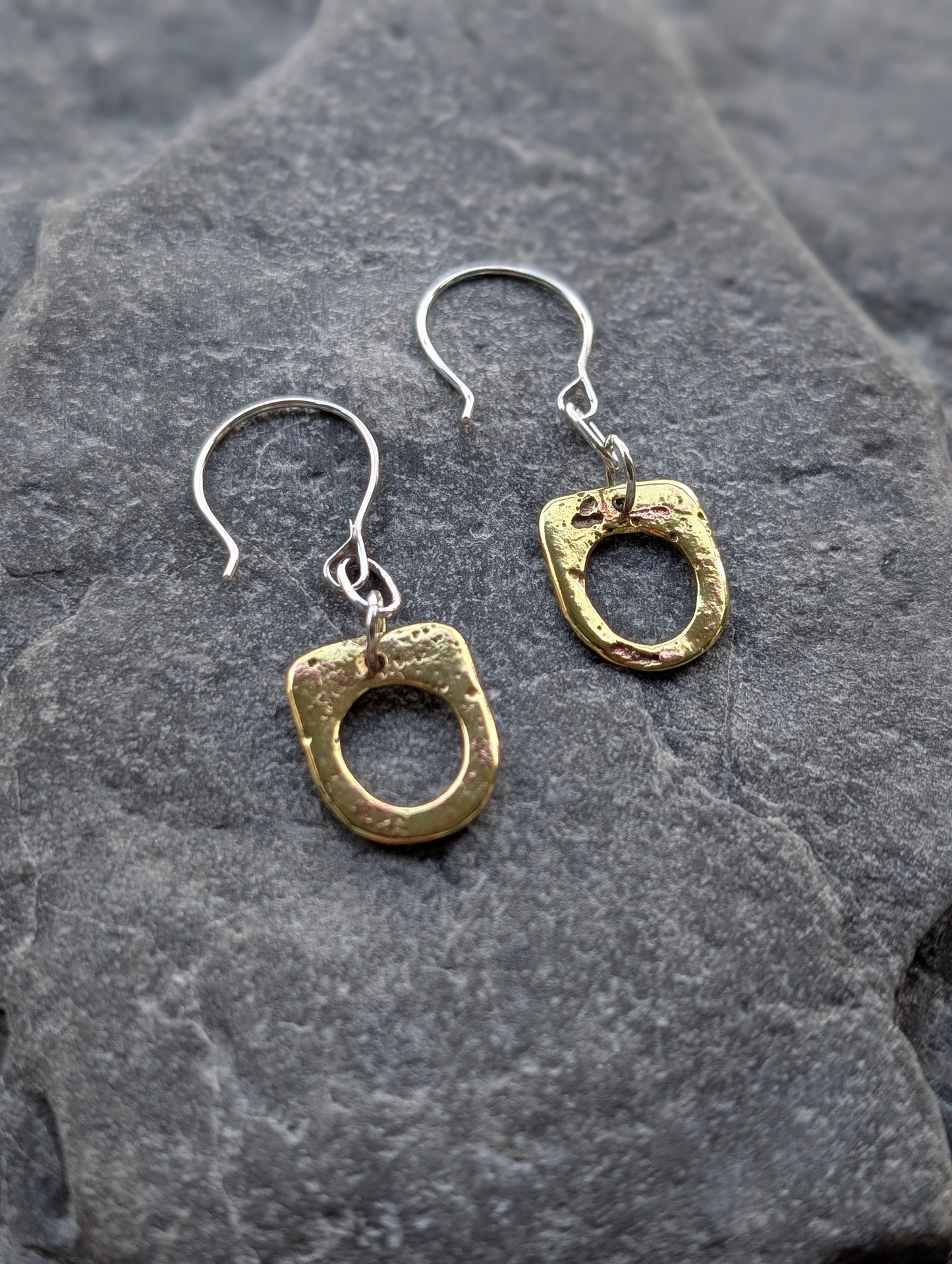 Washed-up Antique Brass & Sterling Silver Earrings