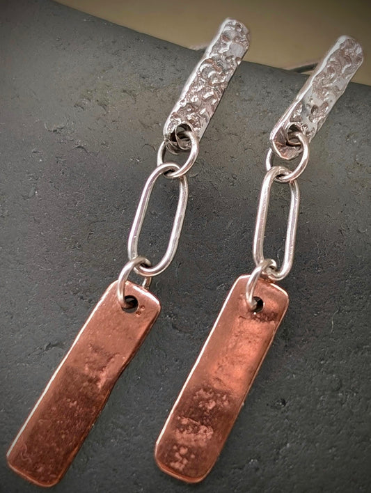 Washed-up Copper & Textured Silver Earrings