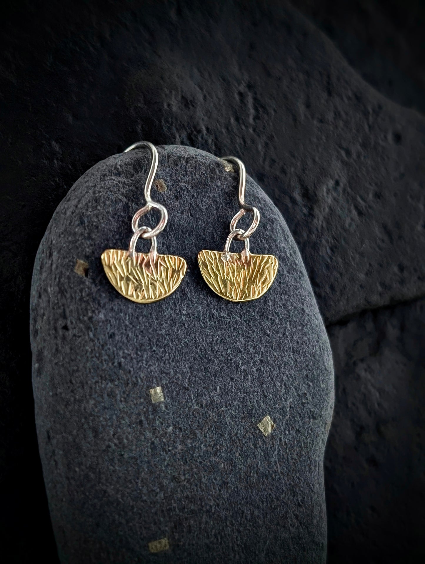 Stamped Scrap Brass & Sterling Silver Earrings