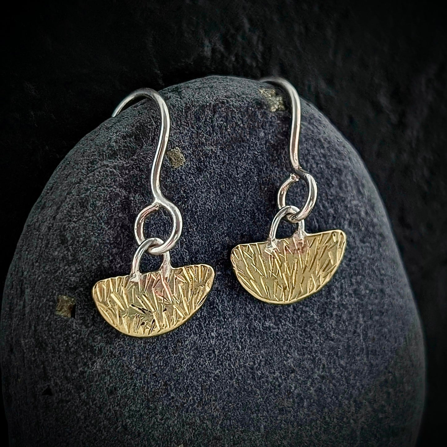 Stamped Scrap Brass & Sterling Silver Earrings