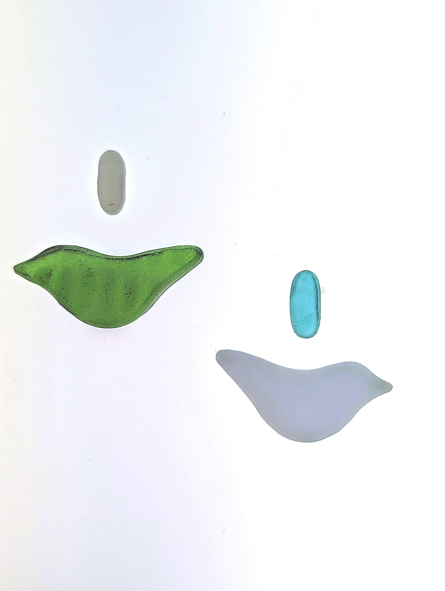 "Hanging Birds" odd pairs: Hand-shaped Edinburgh Sea-Pieces - Sea Glass & Sea Pottery