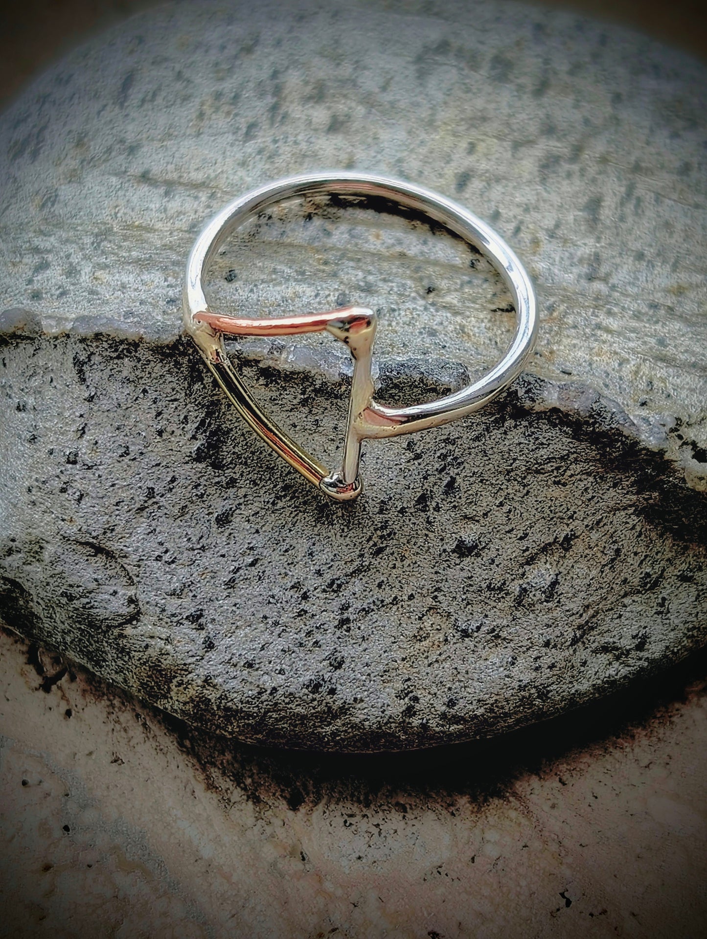 Minimalist Elemental Triangle with Sterling Silver, Salvaged Brass & Washed-up Copper