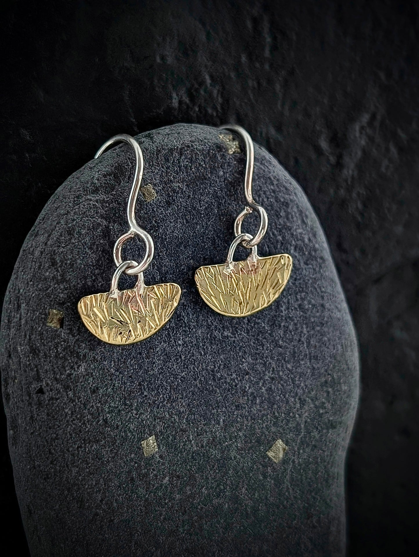 Stamped Scrap Brass & Sterling Silver Earrings