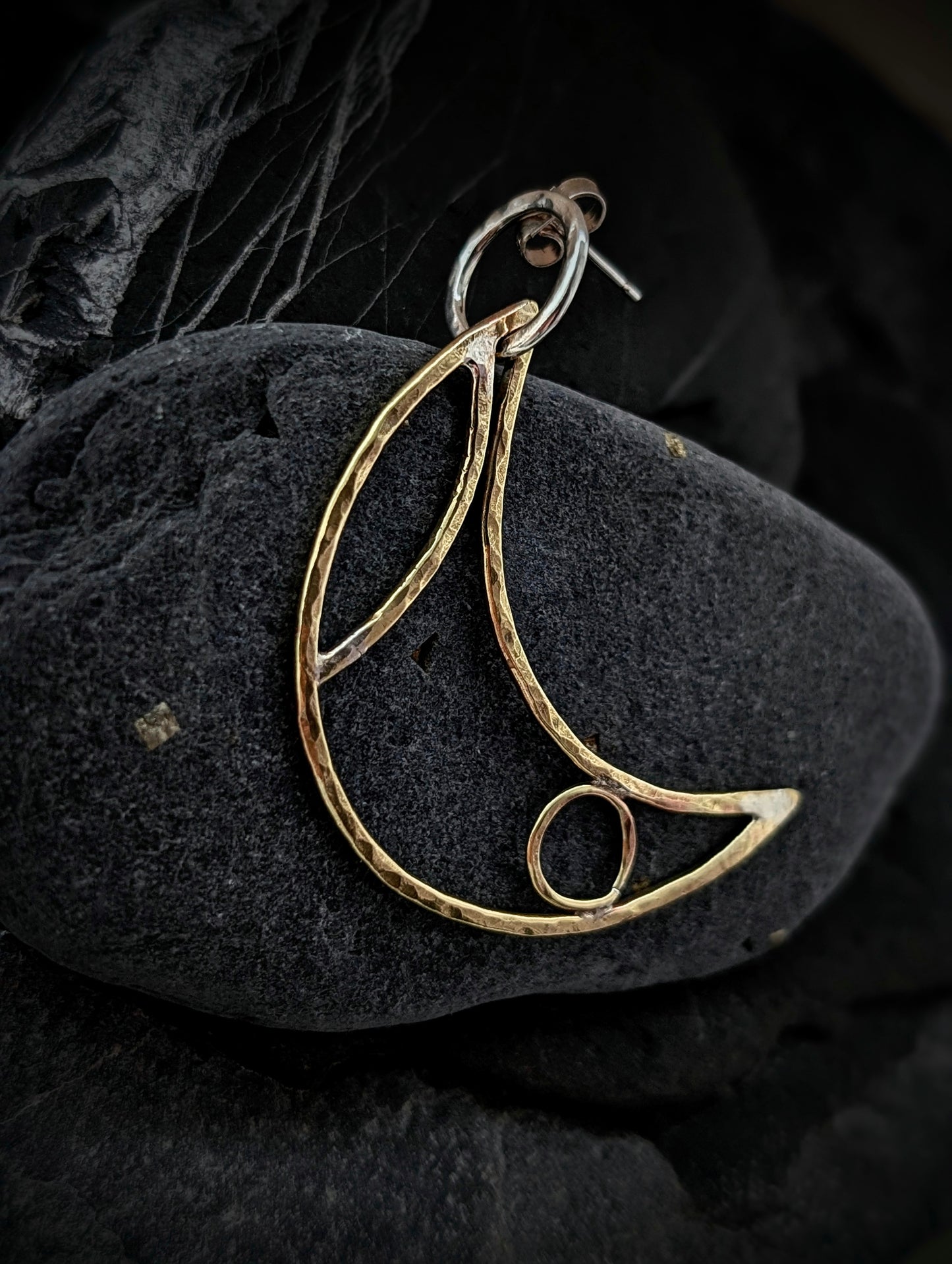Sterling Silver & Brass Crescent Moon Hoop Earrings