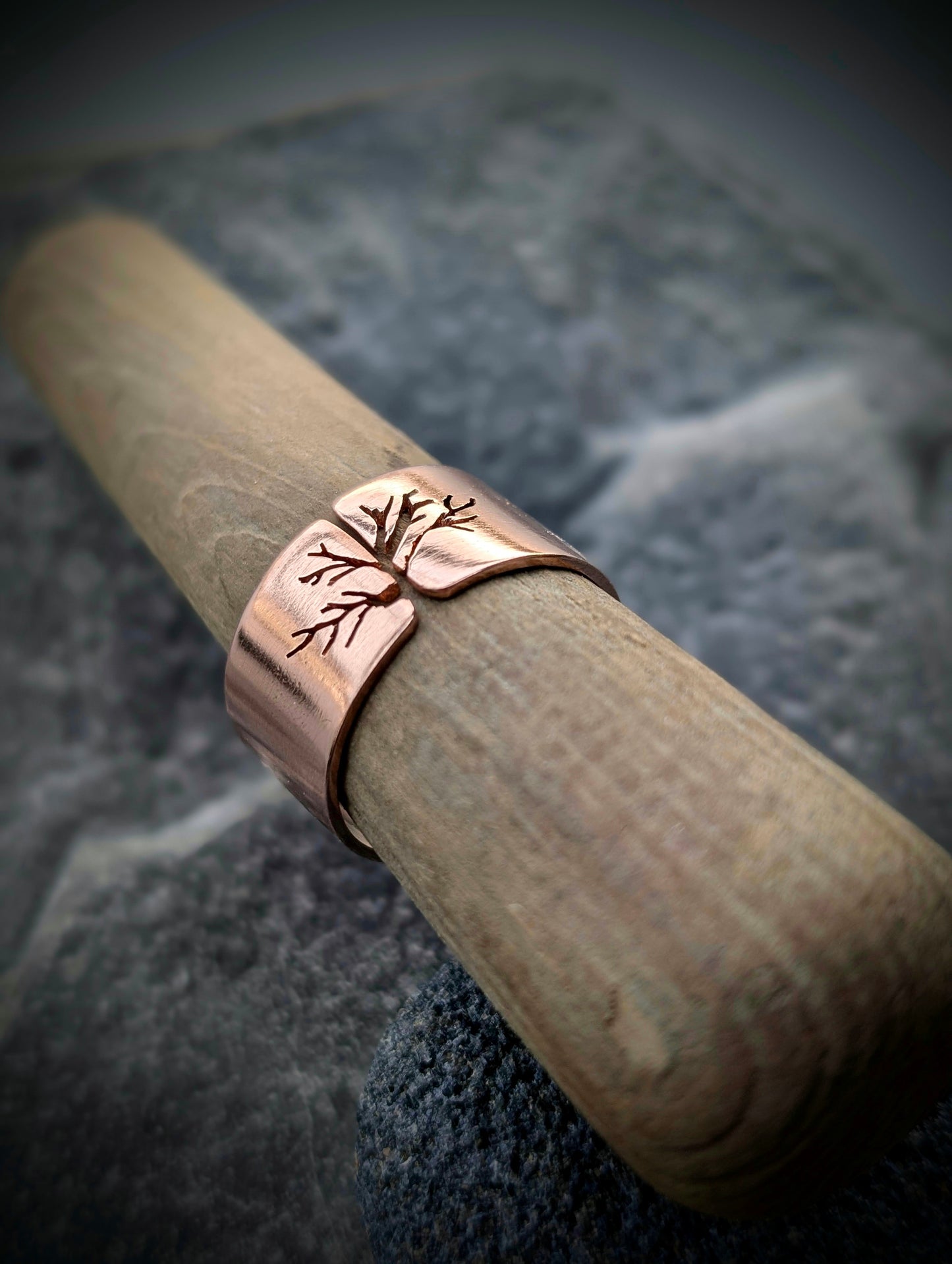 Men's Washed-up copper "Tree of Life" Adjustable Ring