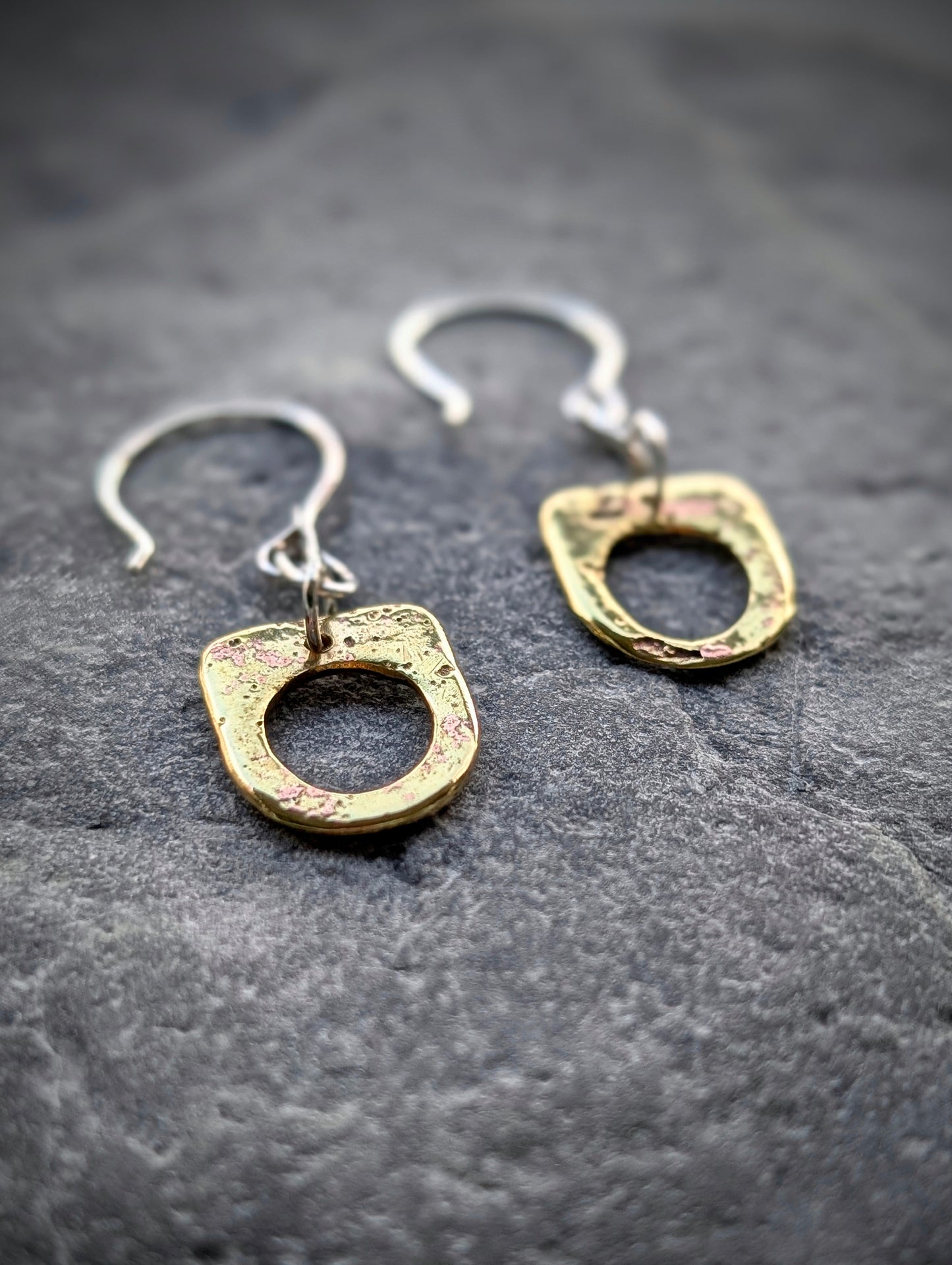 Washed-up Antique Brass & Sterling Silver Earrings