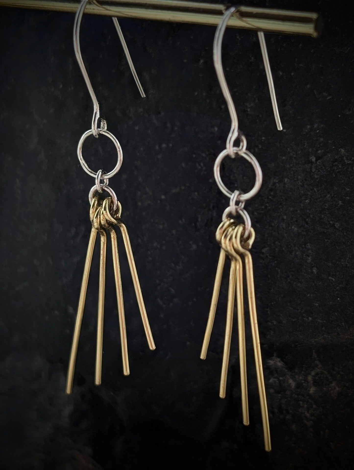 Sterling Silver & Brass Sun Ray Earrings