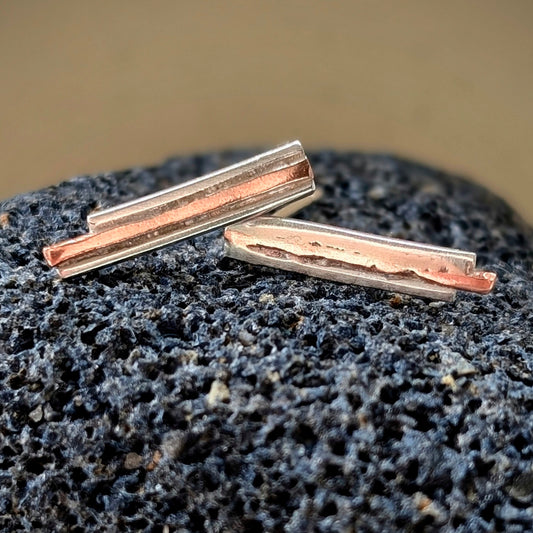 Rustic Minimalist Washed-up Copper & Silver Stud Earrings