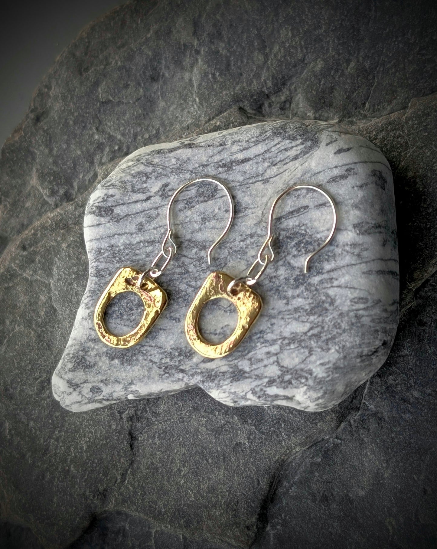 Washed-up Antique Brass & Sterling Silver Earrings