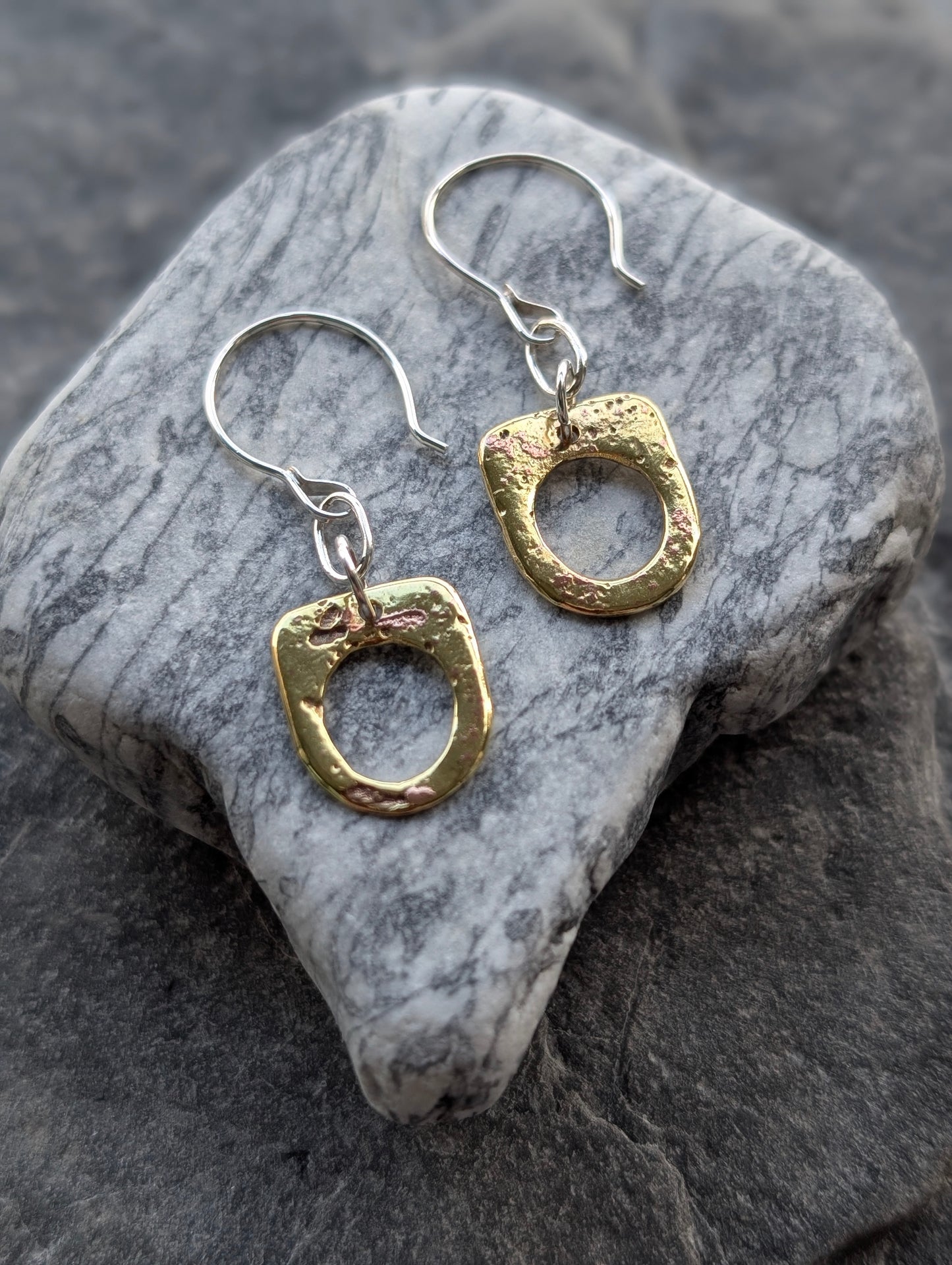 Washed-up Antique Brass & Sterling Silver Earrings