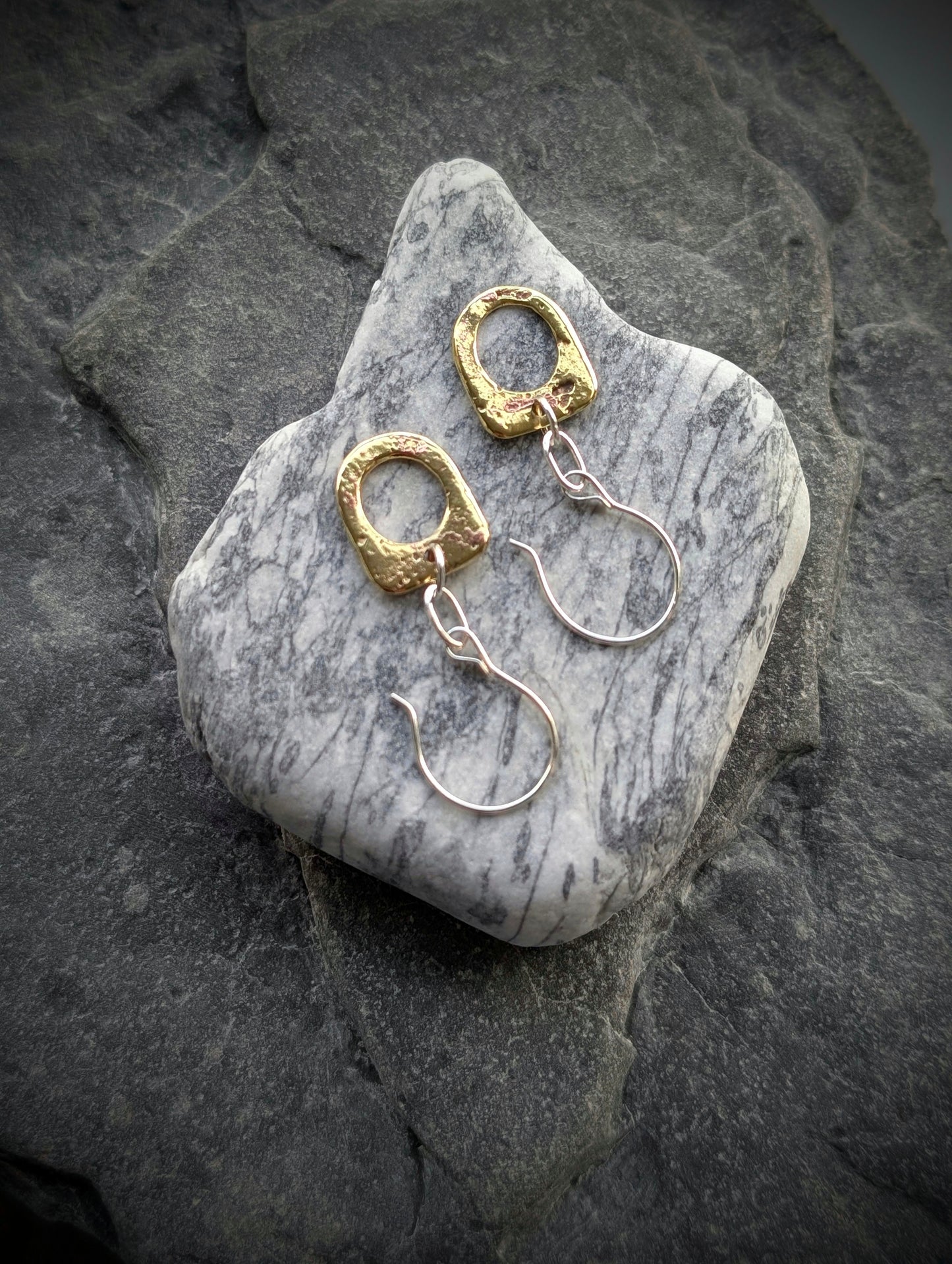 Washed-up Antique Brass & Sterling Silver Earrings