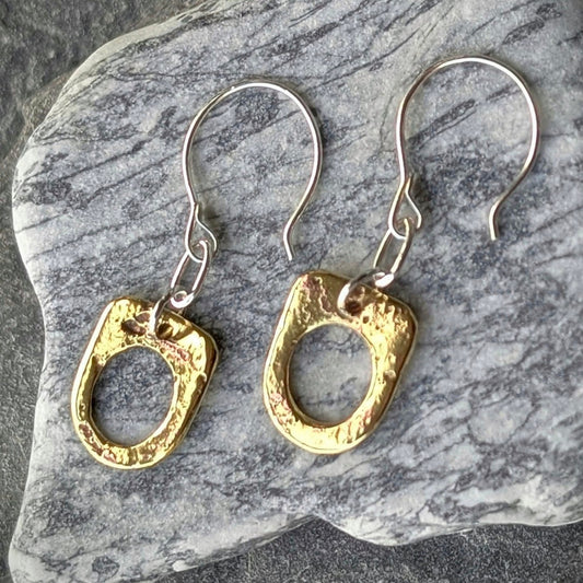 Washed-up Antique Brass & Sterling Silver Earrings