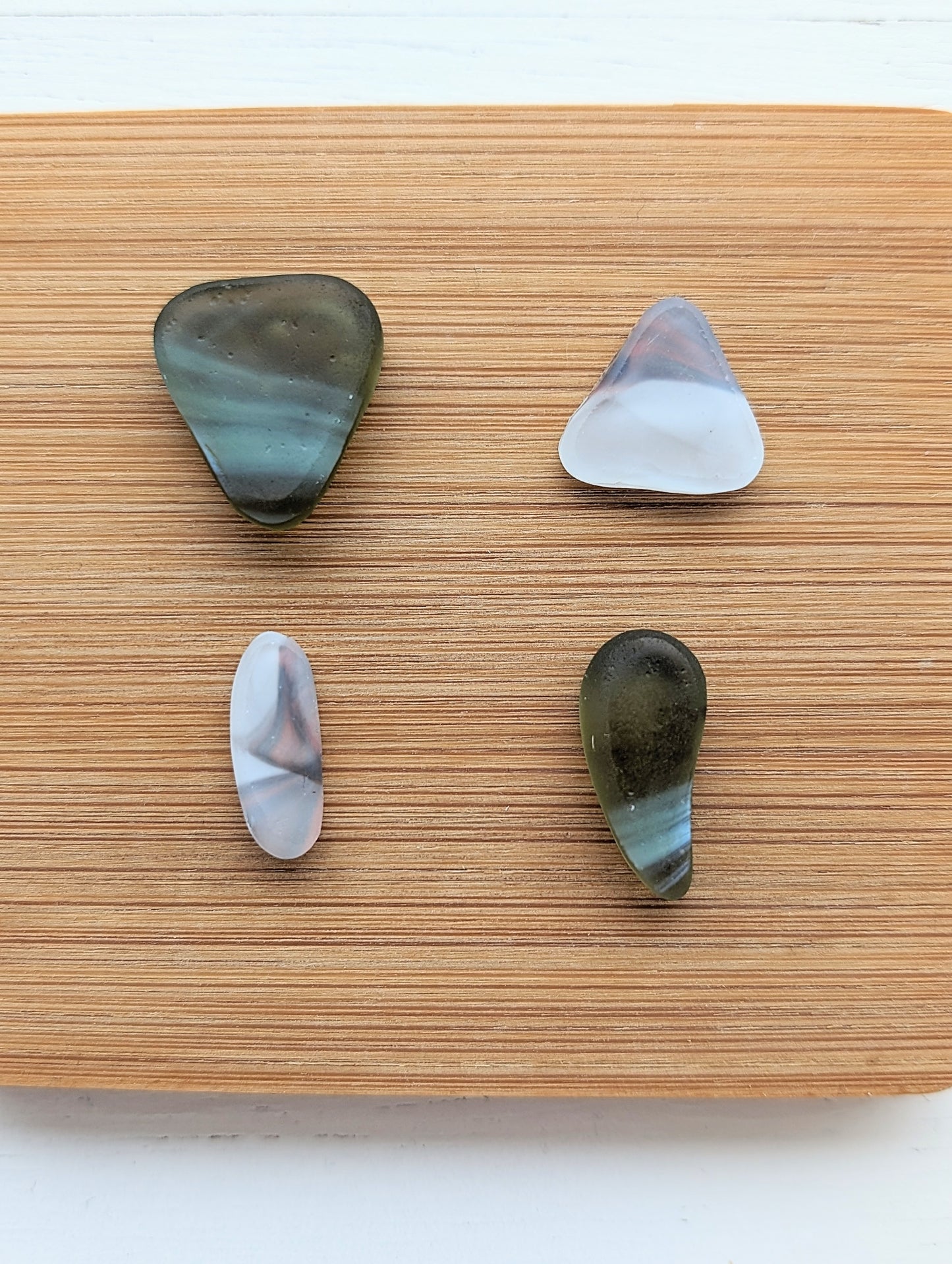 "Mossy Multis" odd pairs: Hand-shaped Edinburgh Sea-Pieces - Sea Glass & Sea Pottery