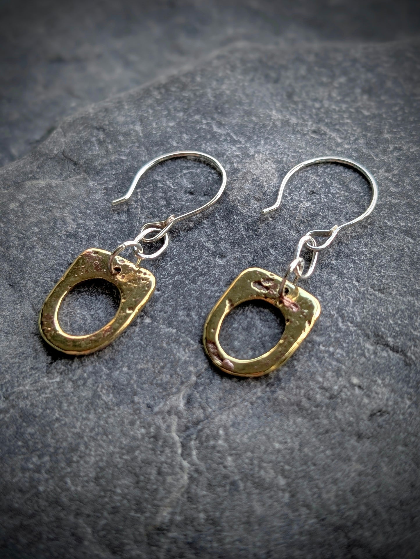 Washed-up Antique Brass & Sterling Silver Earrings