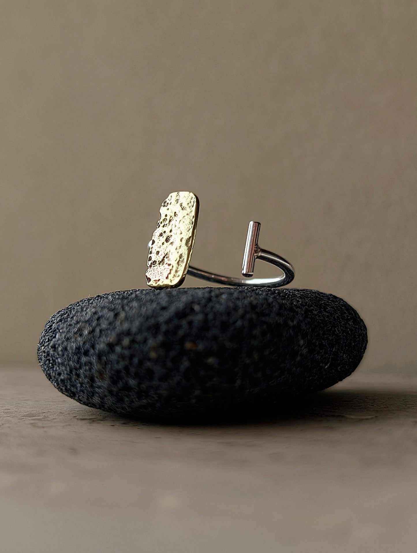 Washed-up Antique Brass & Sterling Silver Adjustable Ring