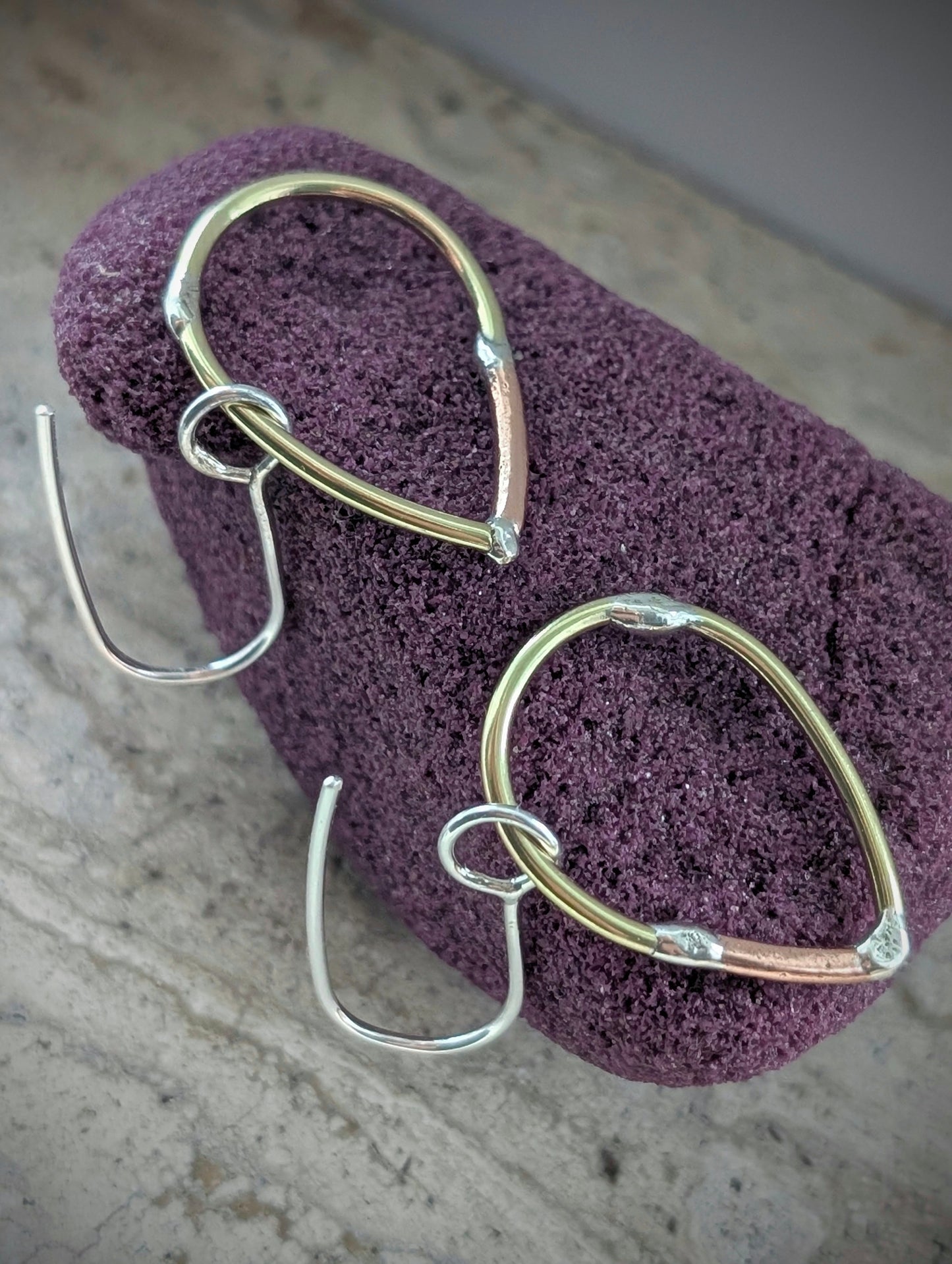 Teardrop Mixed-Metal Earrings with Sterling Silver, Salvaged Brass & Washed-up Copper