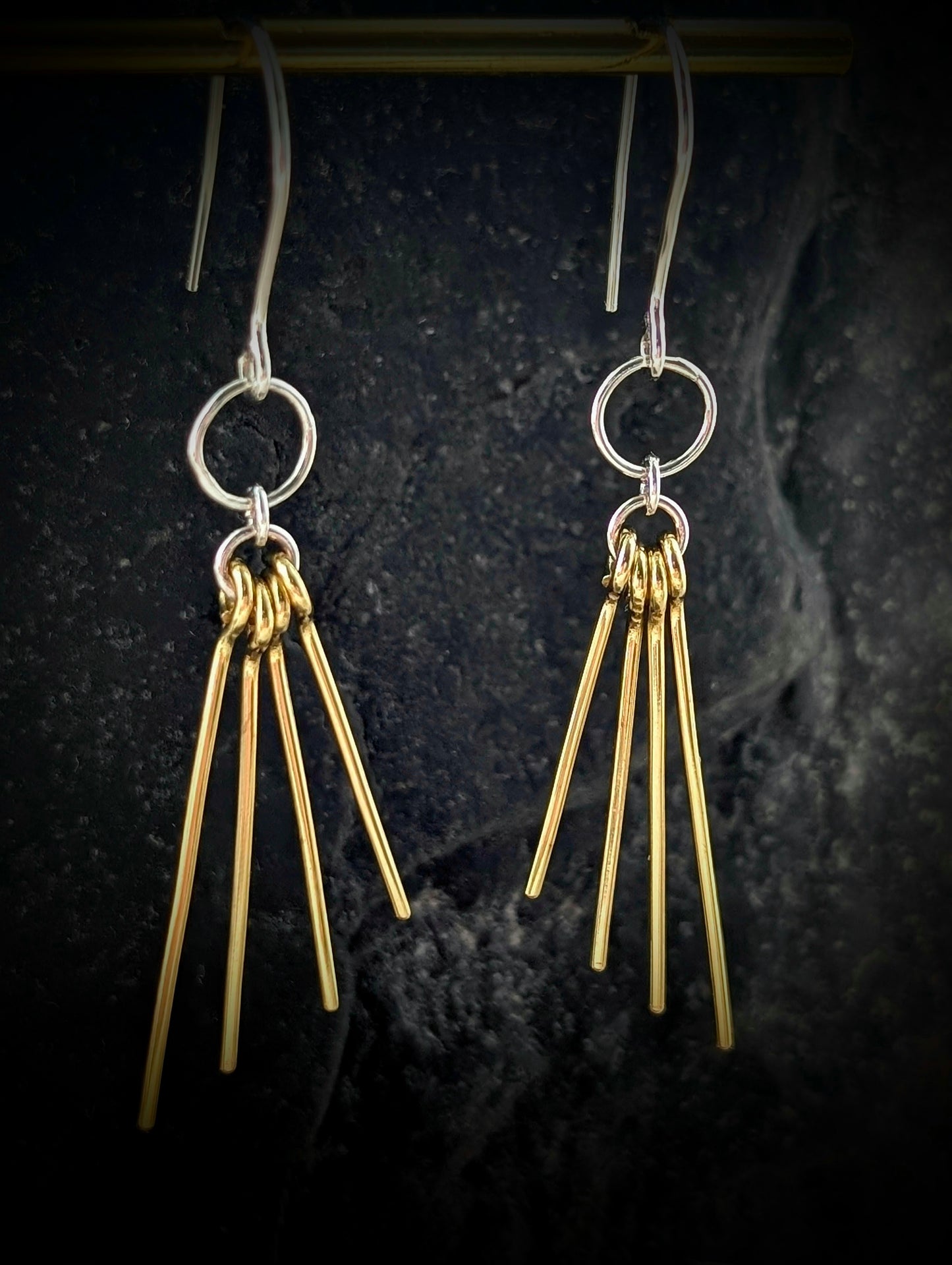 Sterling Silver & Brass Sun Ray Earrings